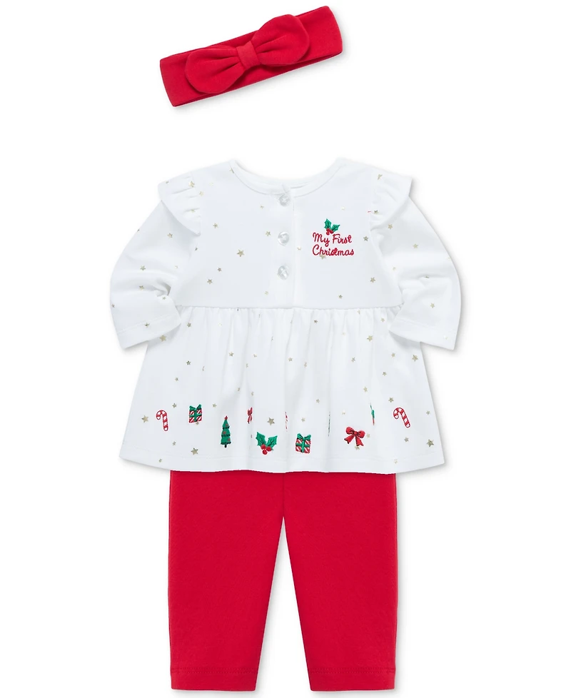 Little Me Baby Girls Cotton My 1st Christmas Tunic, Headband & Leggings, 3 Piece Set