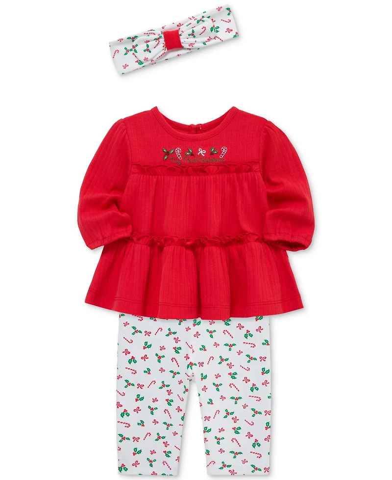 Little Me Baby Girls Cotton Candy Cane Tunic, Headband & Leggings, 3 Piece Set