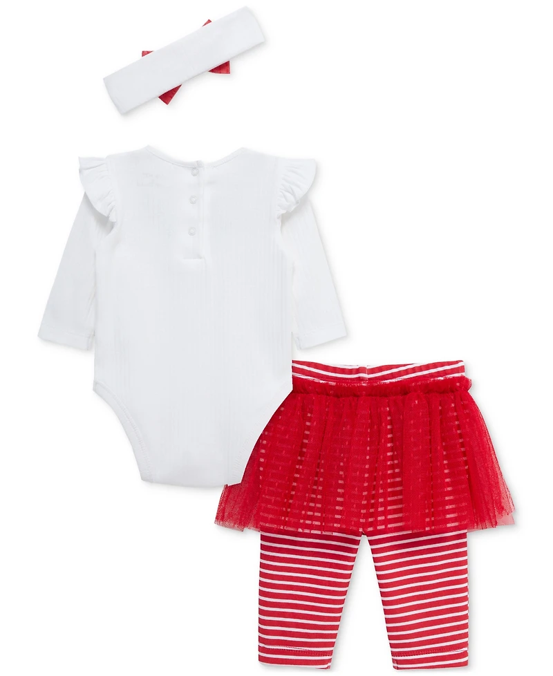 Little Me Baby Girls Necklace-Embroidered Holiday Bodysuit Headband & Skirted Leggings, 3 Piece Set