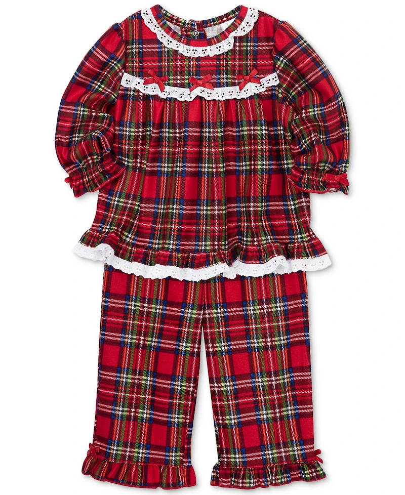Little Me Baby Girls Plaid & Lace Top Pants, 2 Piece Set