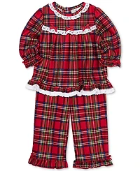 Little Me Baby Girls Plaid & Lace Top Pants, 2 Piece Set