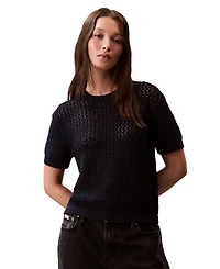 Calvin Klein Jeans Women's Cotton Open-Stitch Short-Sleeve Sweater