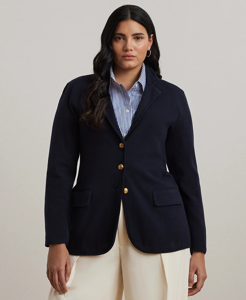Lauren Ralph Women's Plus Combed Cotton Single-Breasted Blazer