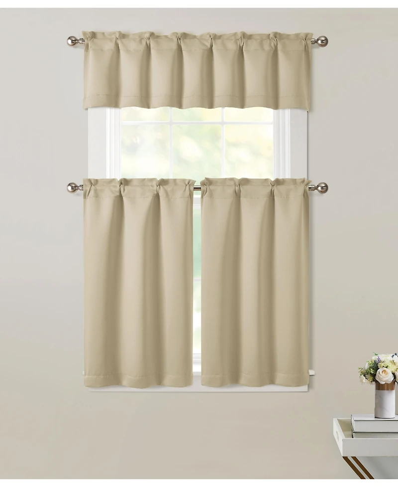 Kate Aurora 3 Piece Room Darkening Rod Pocket Cafe Kitchen Curtain Tier & Valance Set