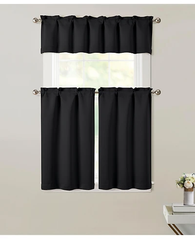 Kate Aurora 3 Piece Room Darkening Rod Pocket Cafe Kitchen Curtain Tier & Valance Set