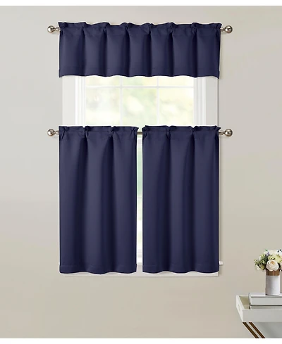 Kate Aurora 3 Piece Room Darkening Rod Pocket Cafe Kitchen Curtain Tier & Valance Set