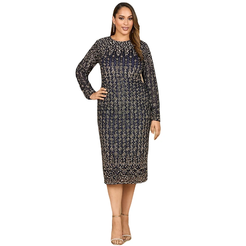 Lara Women's Beaded Midi Dress with Long Sleeves