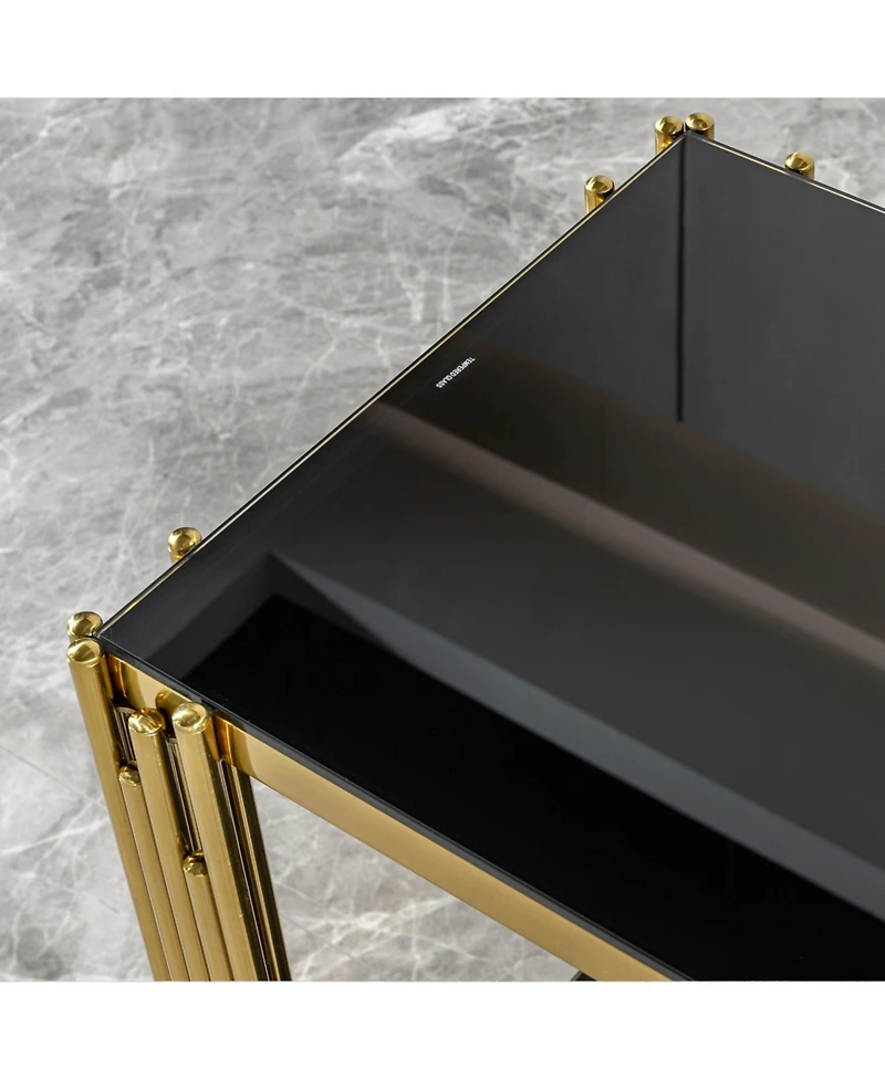 Streamdale Modern glass top mirror gold stainless steel console table for living room