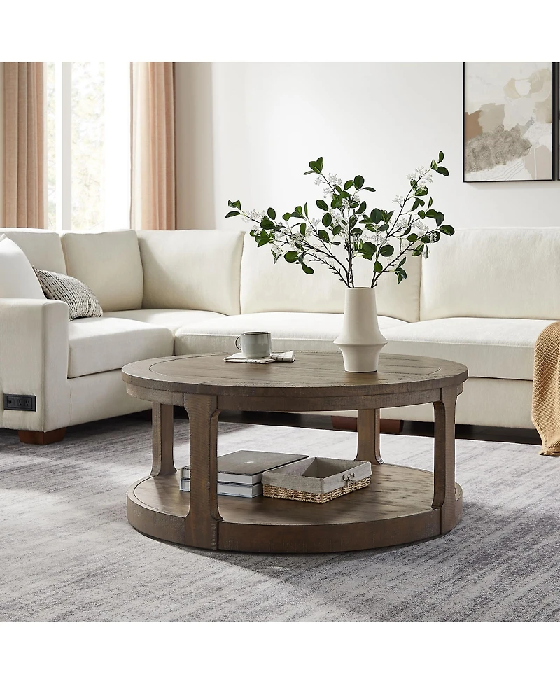 Streamdale Curved 2-Tier Wooden Coffee Table with Wheels (40in)