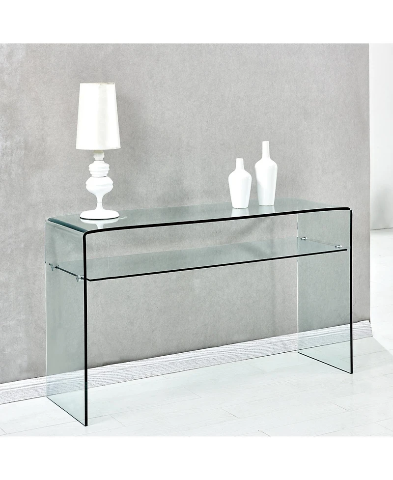 Streamdale Glass Console Table, Transparent Tempered Glass Console Table with Rounded Edges Desks, Sofa Table