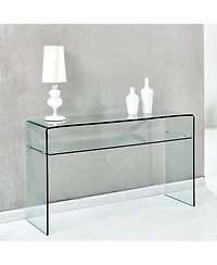 Streamdale Glass Console Table, Transparent Tempered Glass Console Table with Rounded Edges Desks, Sofa Table