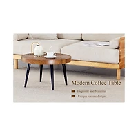 Streamdale Furniture Natural Wood Round Coffee Table - 23.6" Diameter, Black Metal Leg