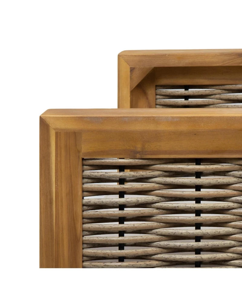 Streamdale Acacia Wood Club Chair, Wicker Accents, Teak Finish