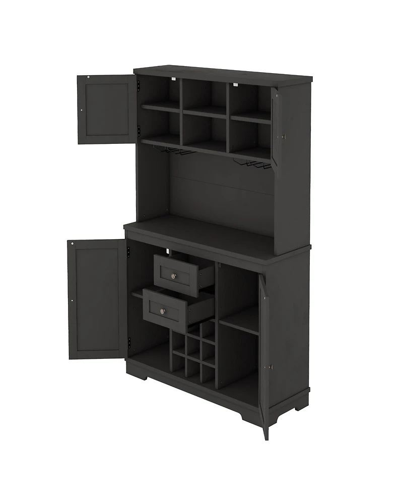 Streamdale Black Farmhouse Coffee/Wine Bar Cabinet with Storage