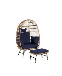 Streamdale Oversized Wicker Egg Chair with Ottoman
