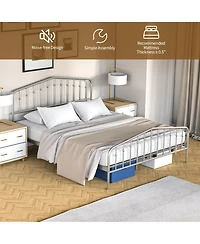 Gymax Queen Size Metal Bed Frame Platform Headboard & Footboard W/Storage Sliver