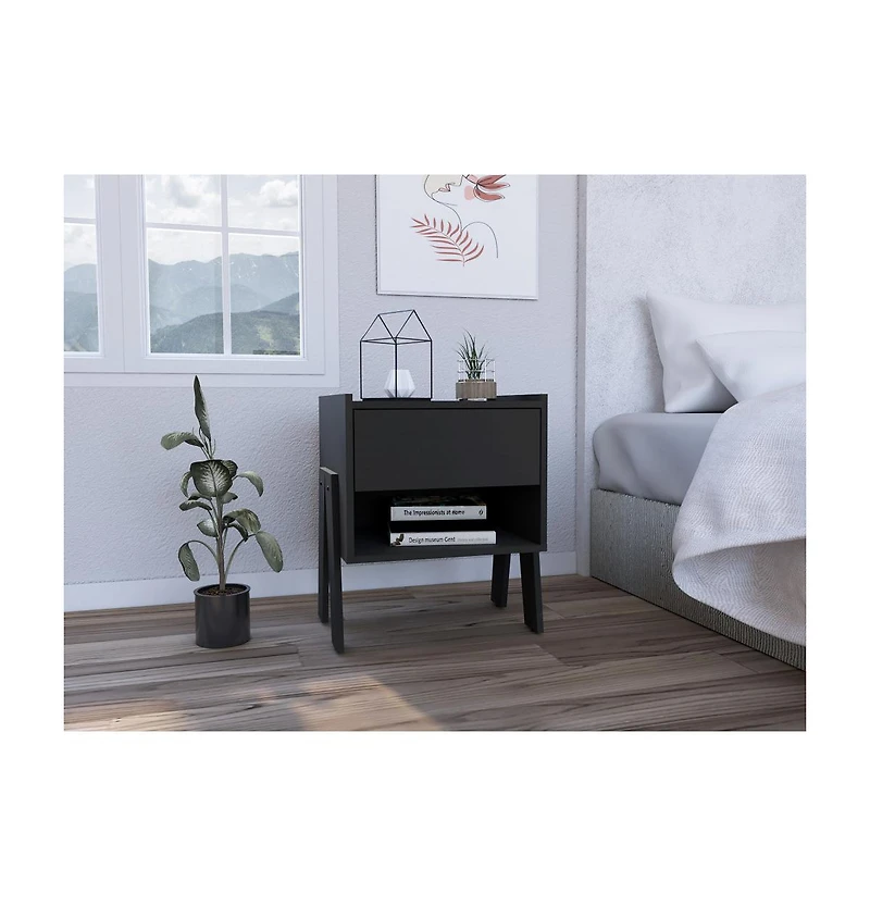 Rectangular One Drawer Nightstand with Wood Top for Bedroom Storage