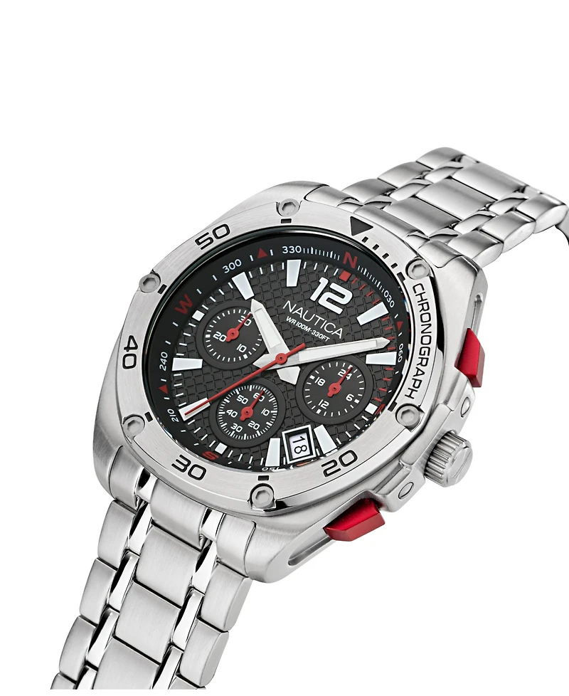 Nautica Men's Analog Silver-Tone Stainless Steel Watch, 44mm