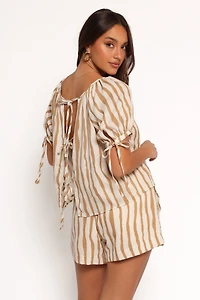 Petal and Pup Women's Maggie Two Piece Set - White Tan Stripe