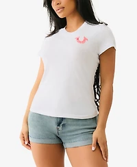 True Religion Women's Ss Embroidered Horseshoe Crew Neck T-Shirt
