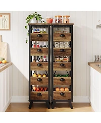 Tribesigns Wood Fruit and Vegetable Storage Rack Set of 2, 5-Tier Narrow Snack Stand Kitchen Stand Fruit Basket, Pull-Out Utility Organizer for Kitche