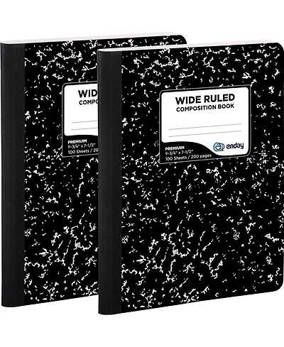 Enday Marble Composition Notebook Wide Ruled Black and White Composition Books 100 Sheets (2 Pack