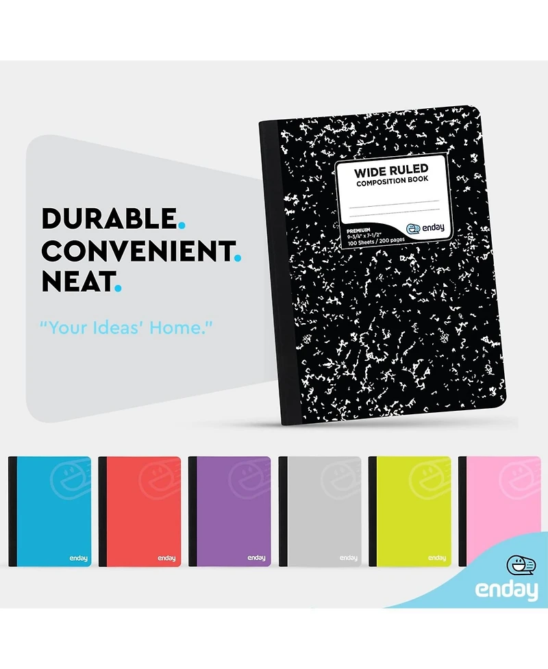 Enday Marble Composition Notebook Wide Ruled Black and White Composition Books 100 Sheets (2 Pack