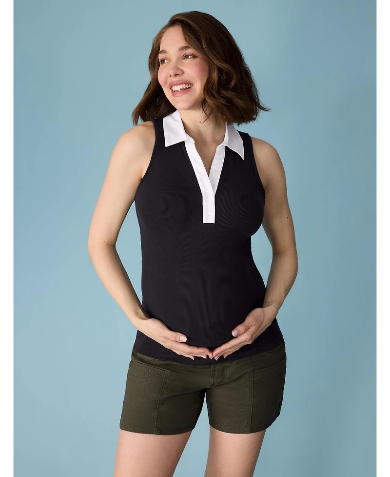 Motherhood Maternity V-Neck Sleeveless Polo Top