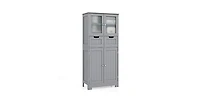 4 Door Freestanding Bathroom Floor Storage Cabinet with 2 Drawers and Glass Doors