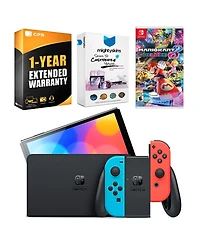 Nintendo Switch Neon Red & Blue Oled Console with Mario Kart 8 Deluxe, MightySkins Console and Controller Skin Voucher
