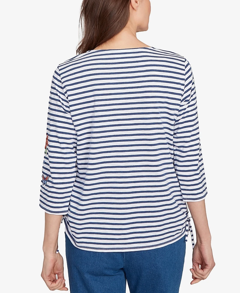 Alfred Dunner Petite El Paso Floral Stripe Ruched Sides Top