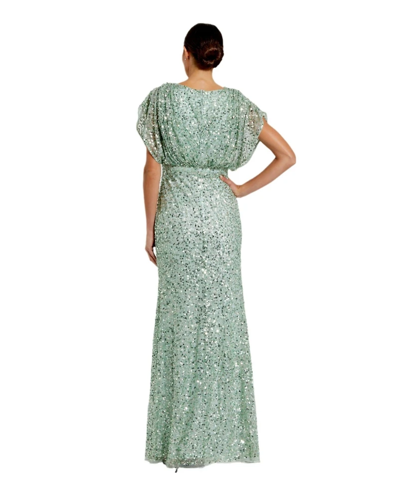 Mac Duggal Women's Draped Sleeve V Neck Gown