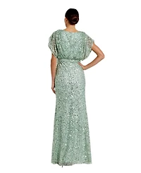 Mac Duggal Women's Draped Sleeve V Neck Gown