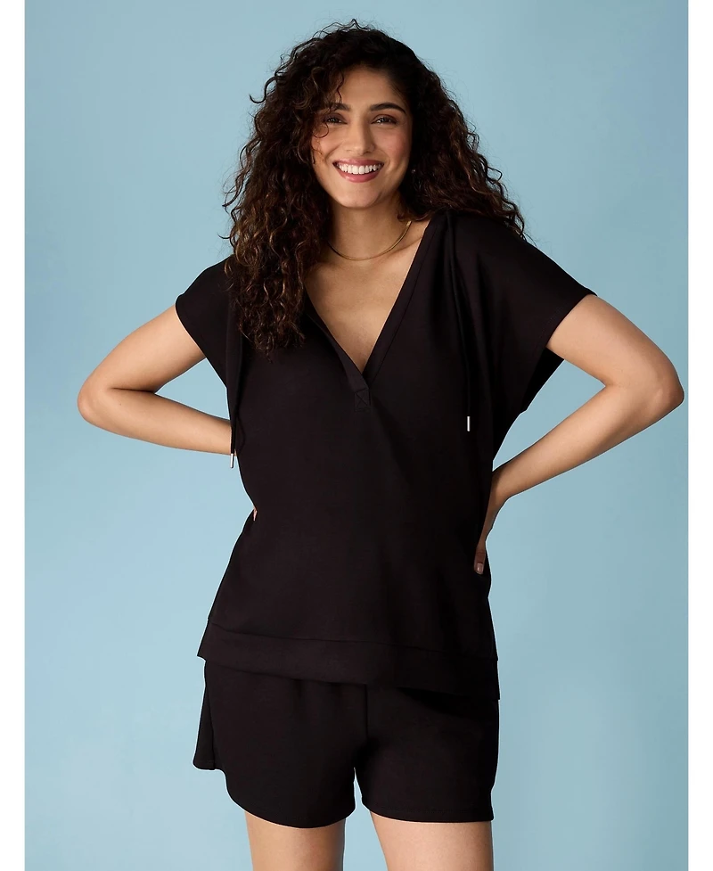 Motherhood Maternity V-Neck Short Sleeve Hooded Top
