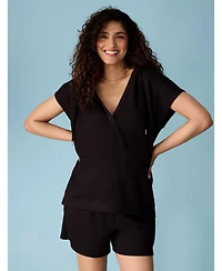 Motherhood Maternity V-Neck Short Sleeve Hooded Top
