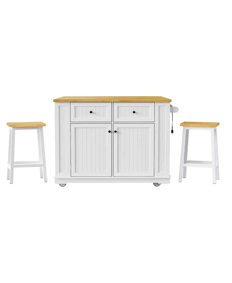 Streamdale 48" Kitchen Island w/ Stools, Power, Storage, Drop Leaf