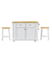 Streamdale 48" Kitchen Island w/ Stools, Power, Storage, Drop Leaf
