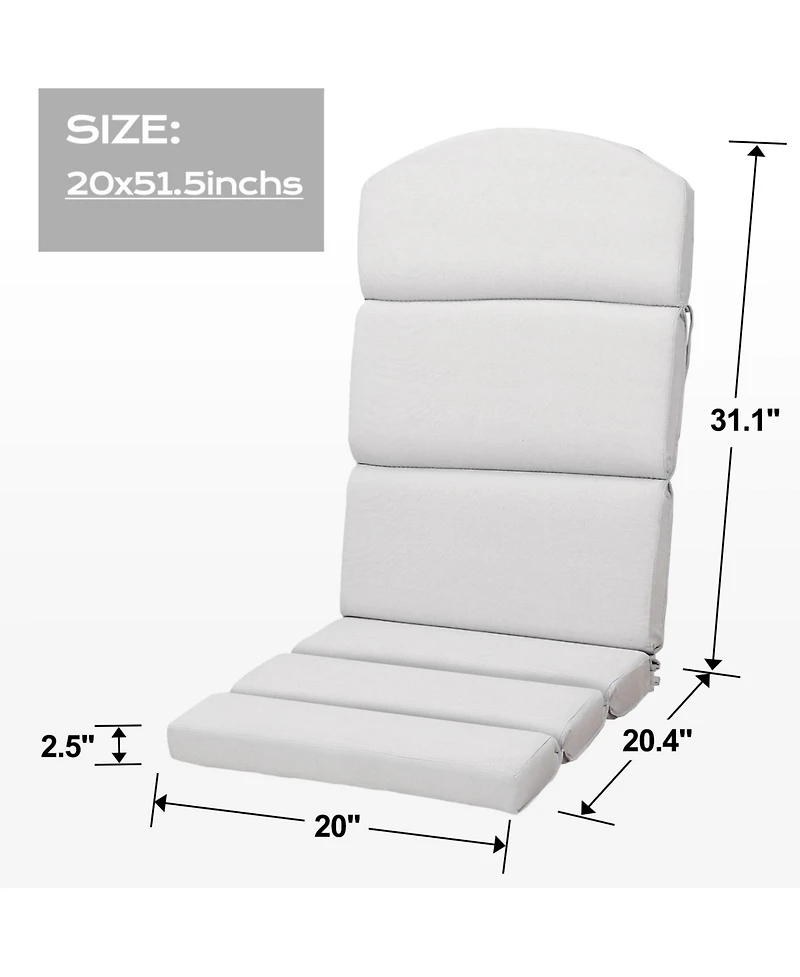 Aoodor Patio Chair Cushions for Adirondack Chairs, High-Back Design, 52"x20"x2.5" Olefin Fabric Slipcovers with Ties, Outdoor Furni