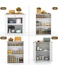Modern Kitchen Island with Rubber Wood Countertop and Storage