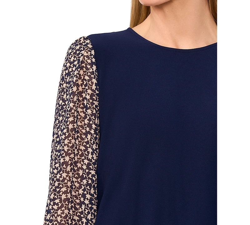CeCe Women's Mixed-Media Tie-Cuff 3/4-Sleeve Top