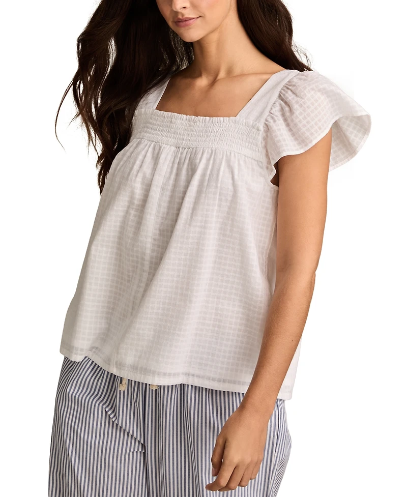 Lucky Brand Women's Cotton Smocked Square-Neck Peasant Top