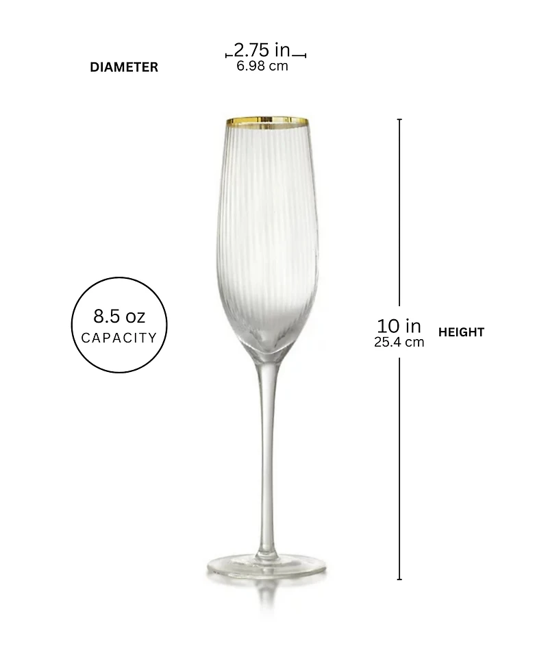 Rocher Champagne Flutes, Set of 4, 8.5 Oz