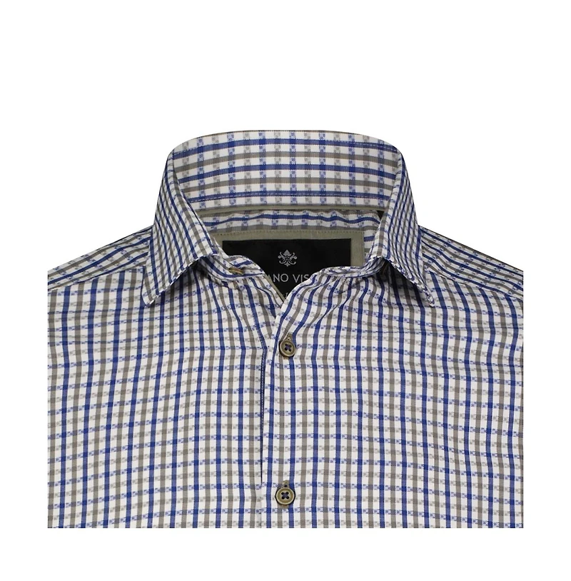 Luchiano Visconti Men's Blue Printed Check Long Sleeve Shirt