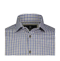 Luchiano Visconti Men's Blue Printed Check Long Sleeve Shirt