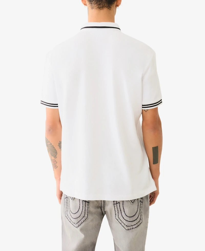 True Religion Men's Short Sleeve Buddha Face Polo Shirt