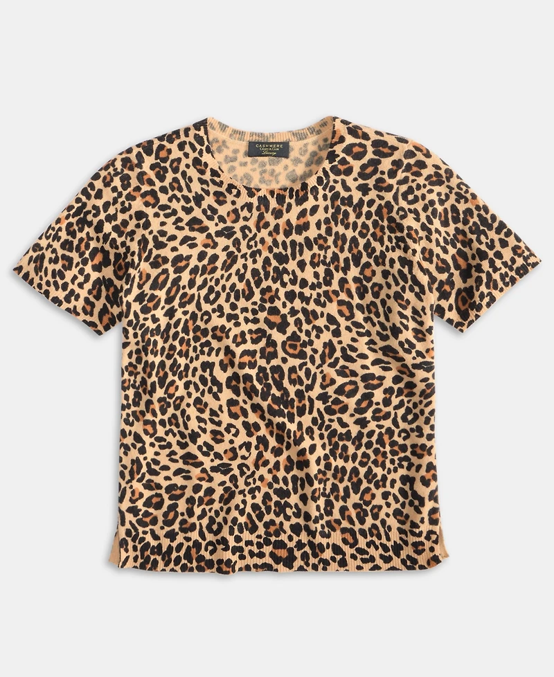Charter Club Women's 100% Cashmere Leopard-Print Short-Sleeve Sweater, Macy's Exclusive