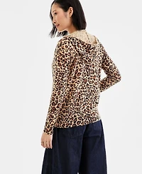 Charter Club Women's 100% Cashmere Leopard-Print Full-Zip Hoodie, Macy's Exclusive