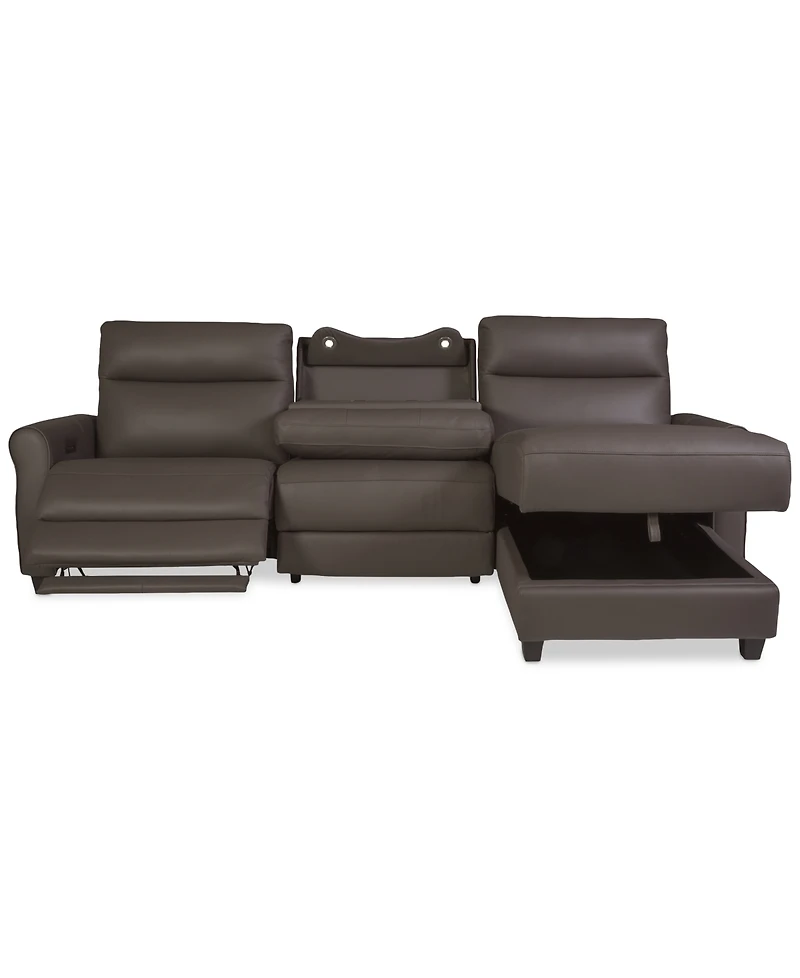 Thandler 3-Pc. Leather Chaise Sectional with 1 Drop Down Table, Exclusively at Macy's
