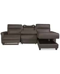 Thandler 3-Pc. Leather Chaise Sectional with 1 Drop Down Table, Exclusively at Macy's