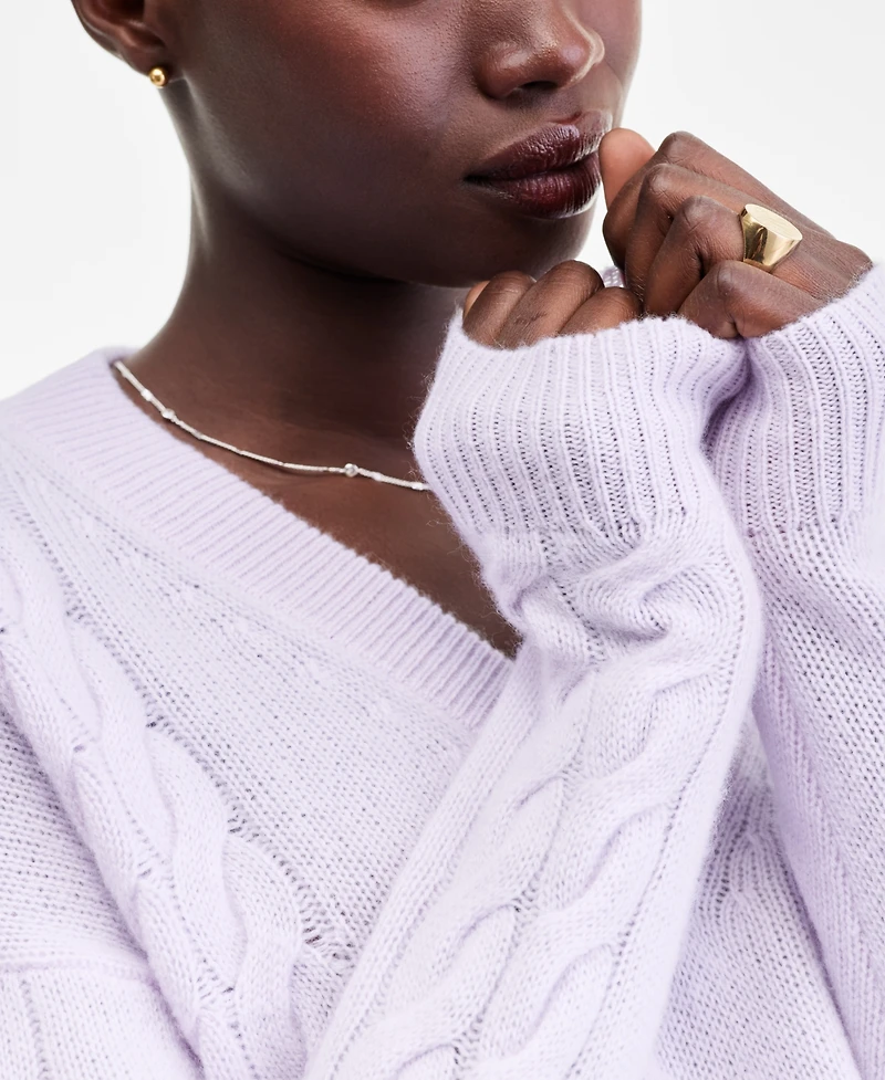 Charter Club Women's 100% Cashmere Placed Cable-Knit V-Neck Sweater, Macy's Exclusive
